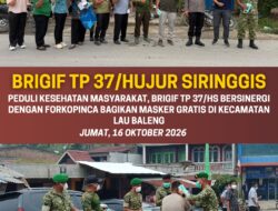PEDULI KESEHATAN MASYARAKAT, BRIGIF TP 37/HS BERSINERGI DENGAN FORKOPINCA BAGIKAN MASKER GRATIS DI KECAMATAN LAU BALENG*